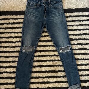 Ag Adriano Goldschmied Blue Skinny Jeans Distressed